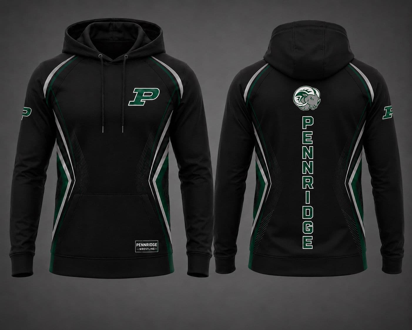Pennridge Wrestling Hoodie Pullover, front and back